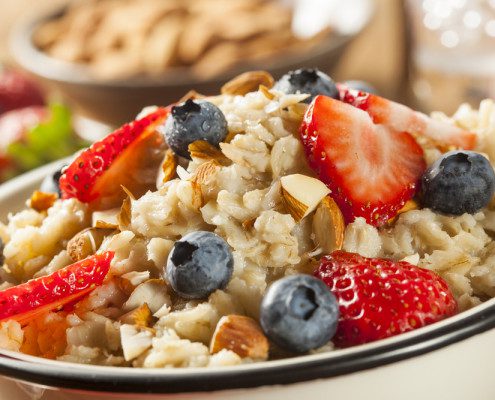 Homemade oatmeal with berries for breakfast